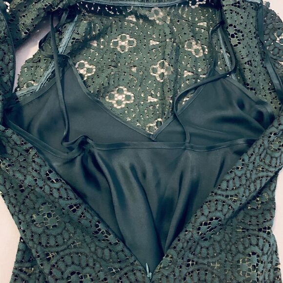 ZARA  green jewel tone lace midi high neck holiday party dress small - Picture 11 of 16